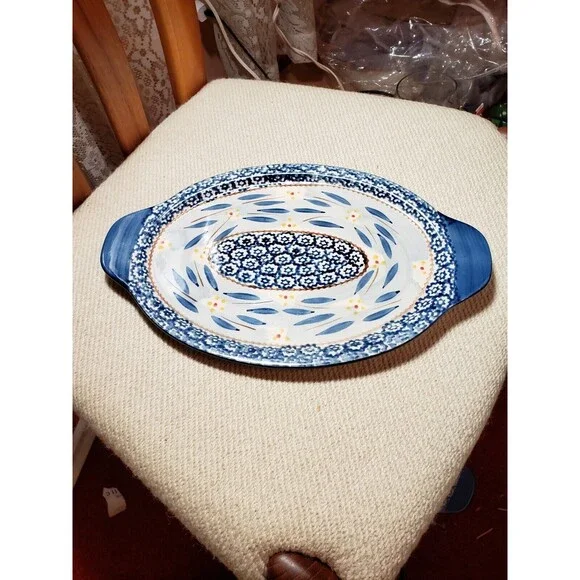 Temptations By Tara Blue Old World 12" & 13.5" Oval Serving Trays Lids - Picture 14 of 16